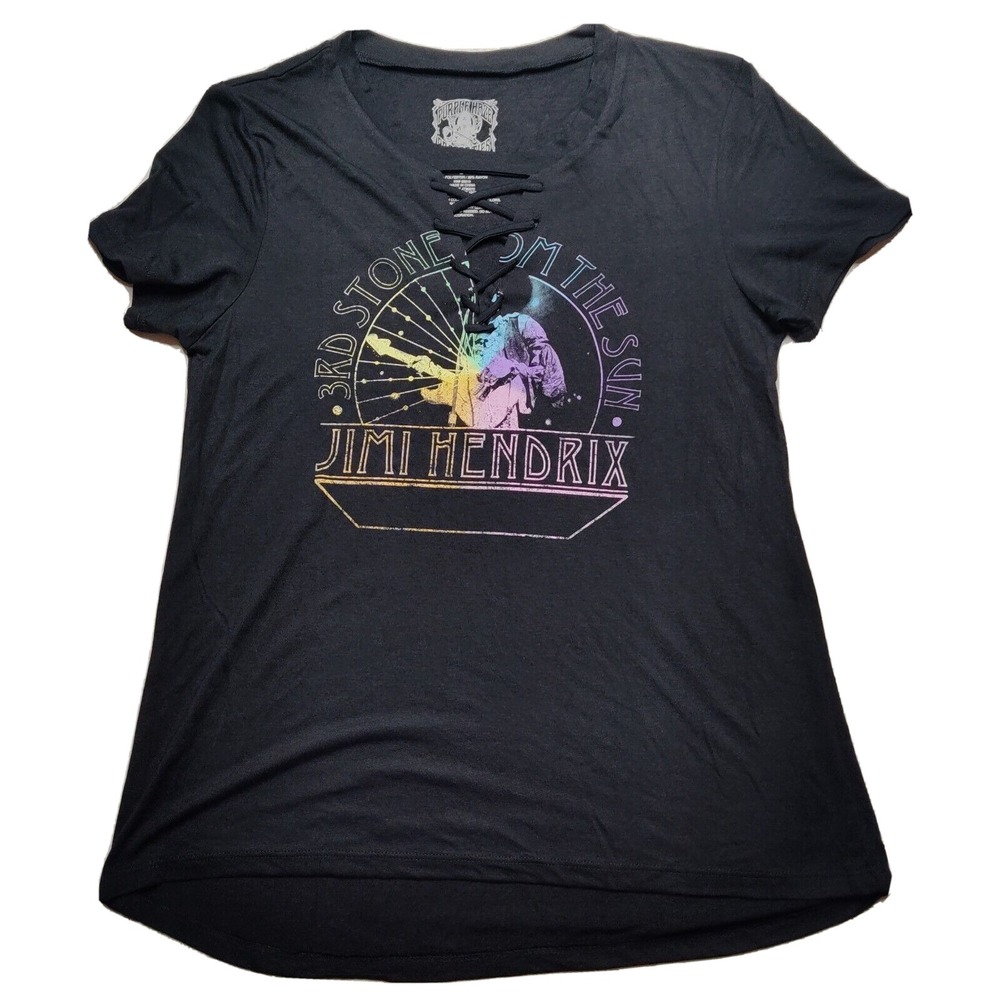 Jimi Hendrix 3rd Stone From The Sun Women Medium Black LaceUp Henley T-shirt NEW